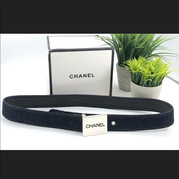 CHANEL Accessories - Chanel Auth Vintage ‘96 CC Logo Buckle Denim Belt